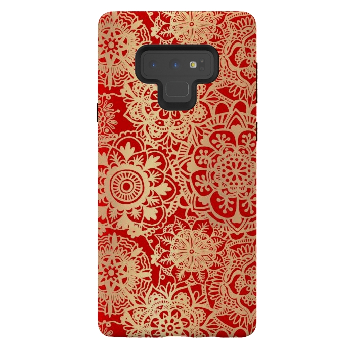 Galaxy Note 9 StrongFit Red and Gold Mandala Pattern by Julie Erin Designs