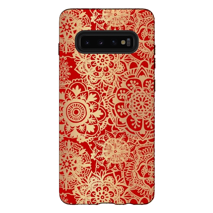 Galaxy S10 plus StrongFit Red and Gold Mandala Pattern by Julie Erin Designs