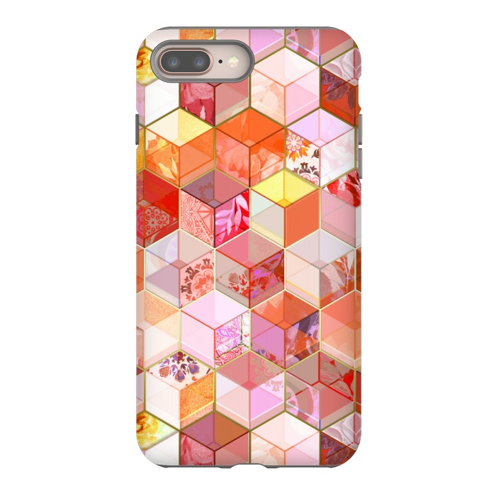 iPhone 7 plus StrongFit Gold and Garnet Kaleidoscope Cubes by Micklyn Le Feuvre