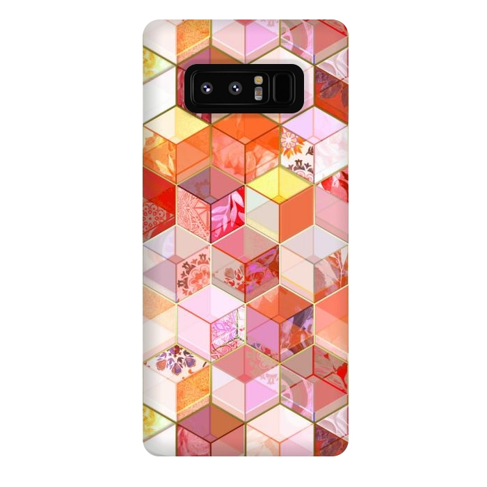 Galaxy Note 8 StrongFit Gold and Garnet Kaleidoscope Cubes by Micklyn Le Feuvre