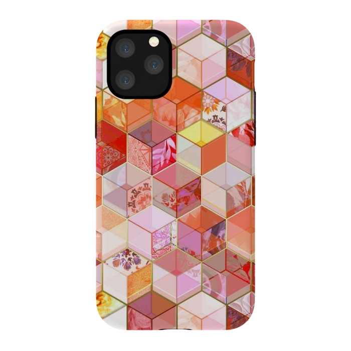 iPhone 11 Pro StrongFit Gold and Garnet Kaleidoscope Cubes by Micklyn Le Feuvre