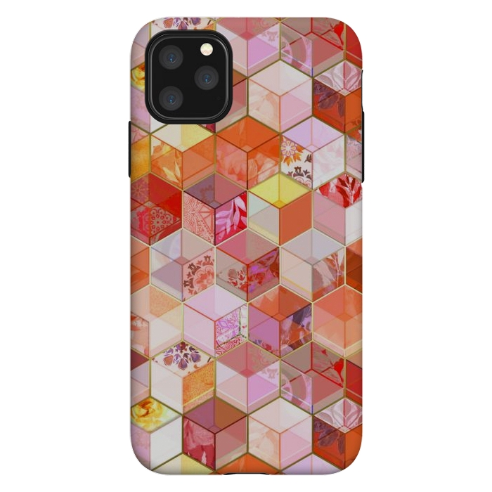 iPhone 11 Pro Max StrongFit Gold and Garnet Kaleidoscope Cubes by Micklyn Le Feuvre