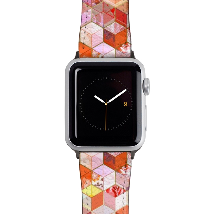 Watch 42mm / 44mm Strap PU leather Gold and Garnet Kaleidoscope Cubes by Micklyn Le Feuvre