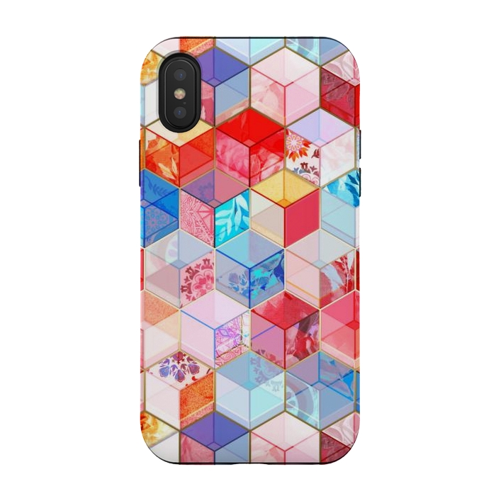 iPhone Xs / X StrongFit Ruby and Topaz Kaleidoscope Cubes by Micklyn Le Feuvre