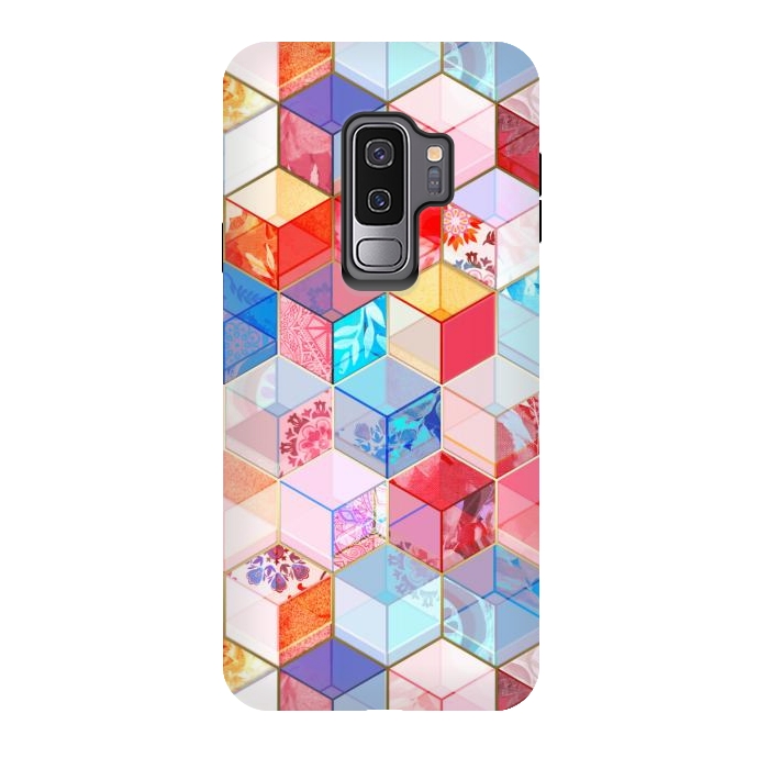 Galaxy S9 plus StrongFit Ruby and Topaz Kaleidoscope Cubes by Micklyn Le Feuvre
