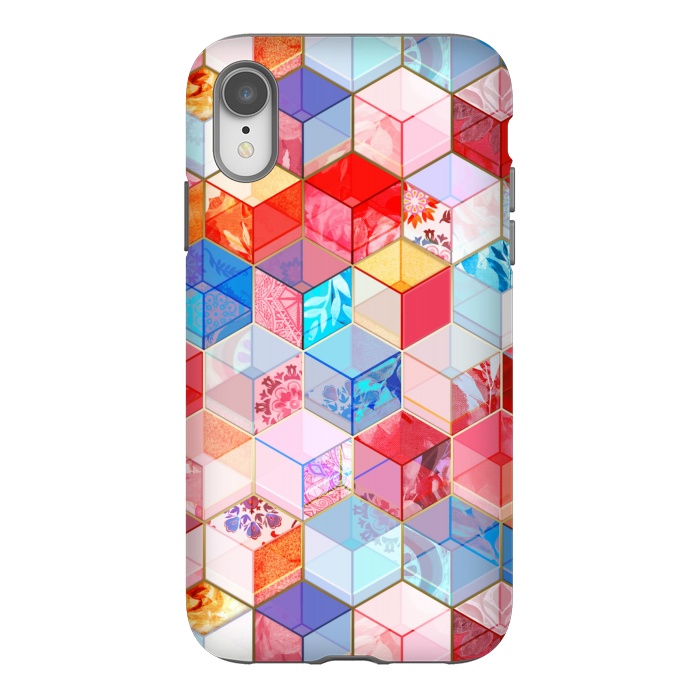 iPhone Xr StrongFit Ruby and Topaz Kaleidoscope Cubes by Micklyn Le Feuvre
