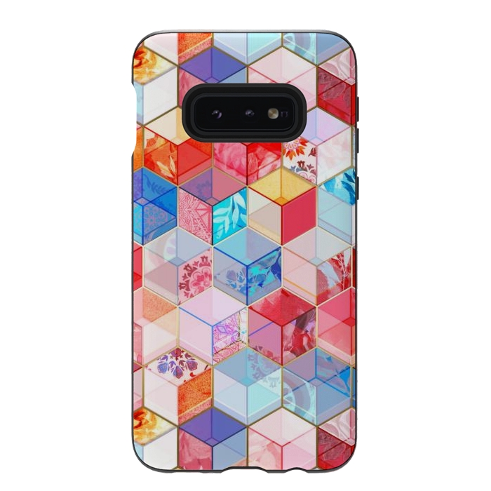 Galaxy S10e StrongFit Ruby and Topaz Kaleidoscope Cubes by Micklyn Le Feuvre