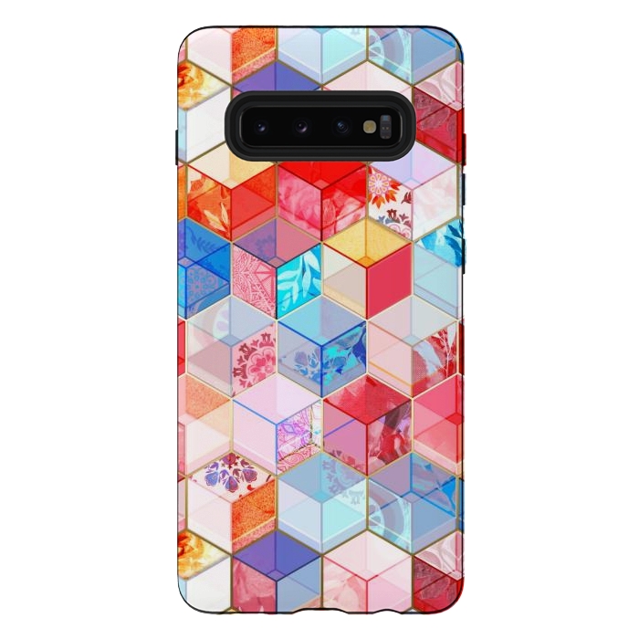 Galaxy S10 plus StrongFit Ruby and Topaz Kaleidoscope Cubes by Micklyn Le Feuvre