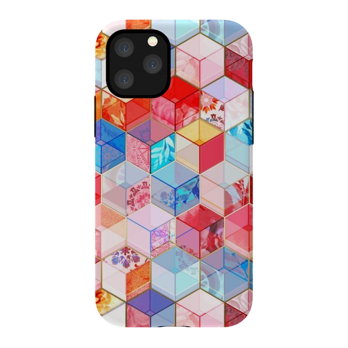 iPhone 11 Pro StrongFit Ruby and Topaz Kaleidoscope Cubes by Micklyn Le Feuvre