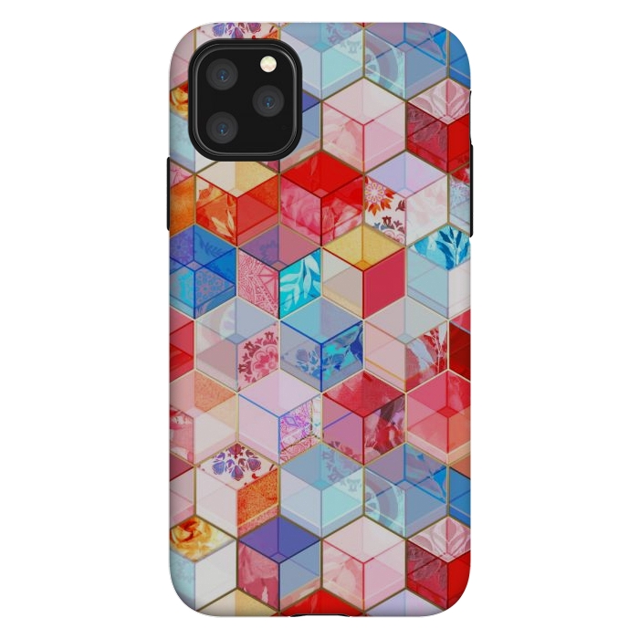 iPhone 11 Pro Max StrongFit Ruby and Topaz Kaleidoscope Cubes by Micklyn Le Feuvre