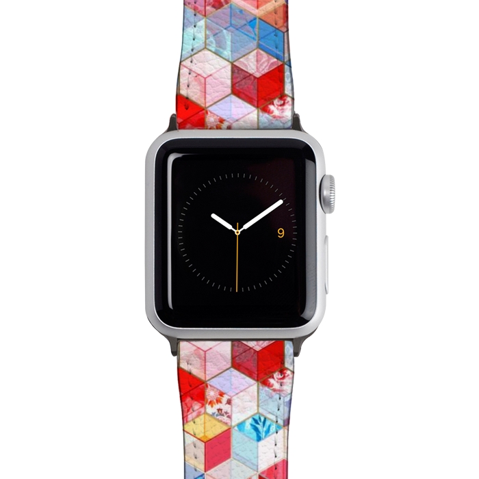Watch 42mm / 44mm Strap PU leather Ruby and Topaz Kaleidoscope Cubes by Micklyn Le Feuvre