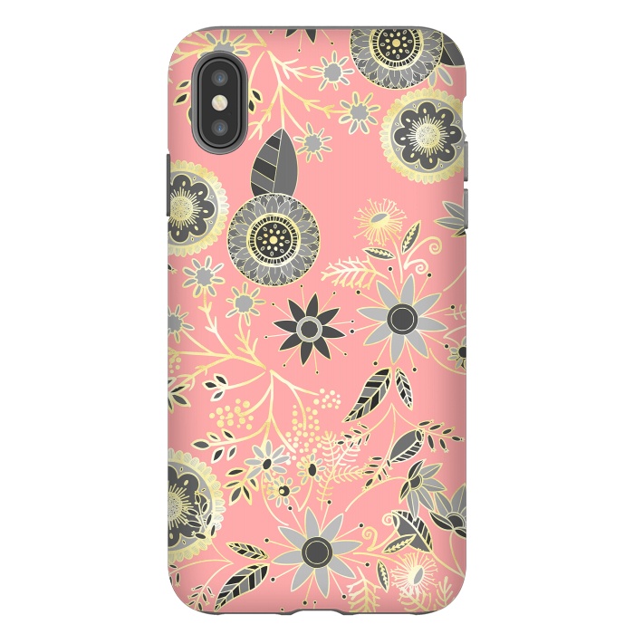 iPhone Xs Max StrongFit Elegant Gray and Pink Folk Floral Golden Design by InovArts