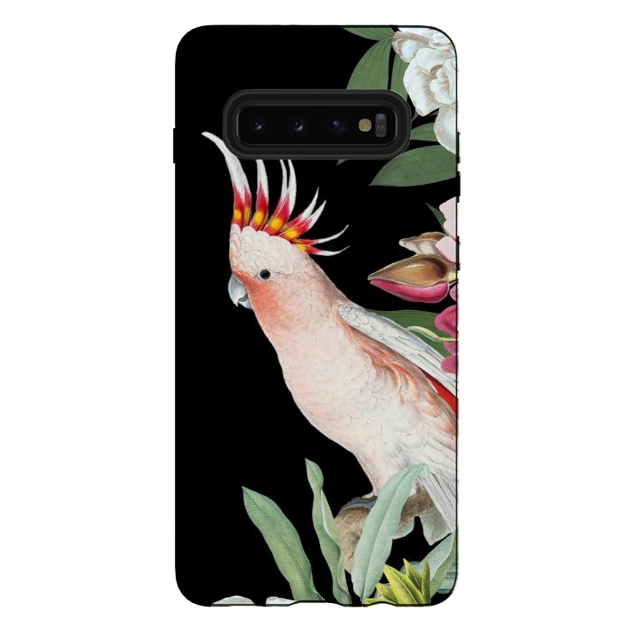 Galaxy S10 plus StrongFit Vintage Pink Cockatoo with Tropical Flowers by  Utart