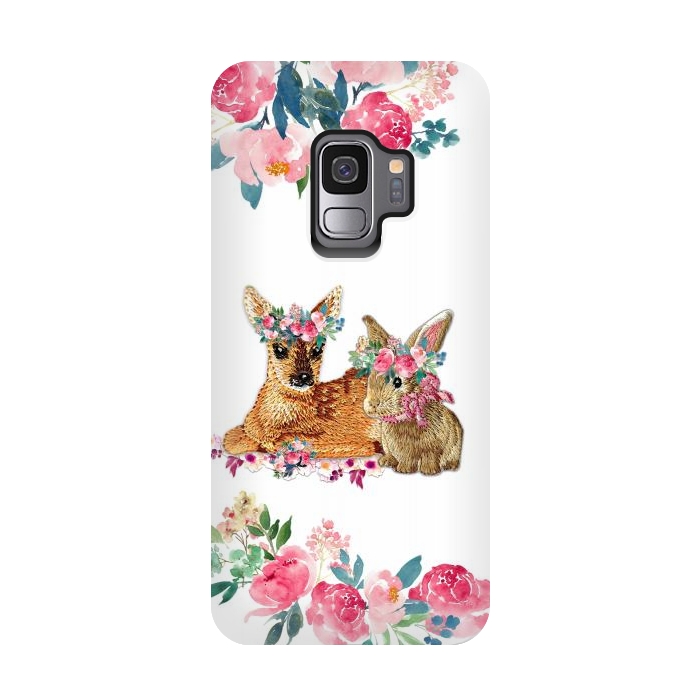 Galaxy S9 StrongFit Flower Friends Fawn Bunny Basic by Monika Strigel
