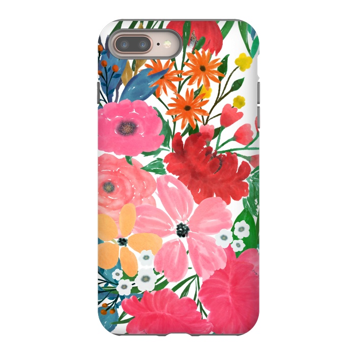iPhone 7 plus StrongFit Trendy Pink watercolor Floral Bouquet White Design by InovArts