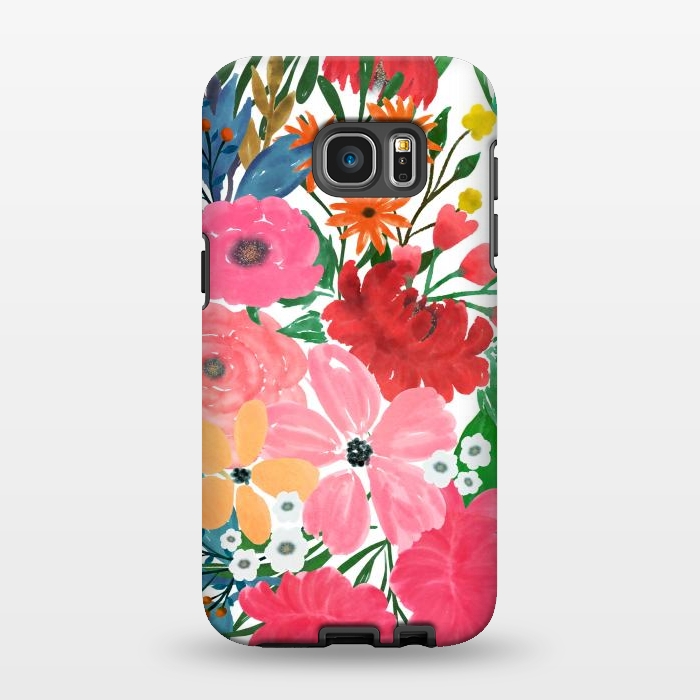 Galaxy S7 EDGE StrongFit Trendy Pink watercolor Floral Bouquet White Design by InovArts