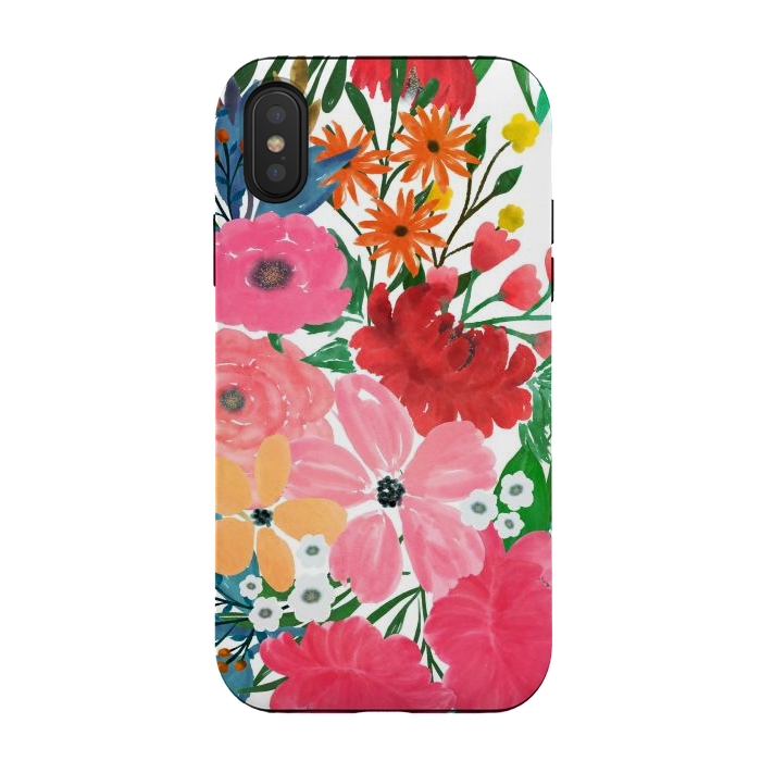 iPhone Xs / X StrongFit Trendy Pink watercolor Floral Bouquet White Design by InovArts