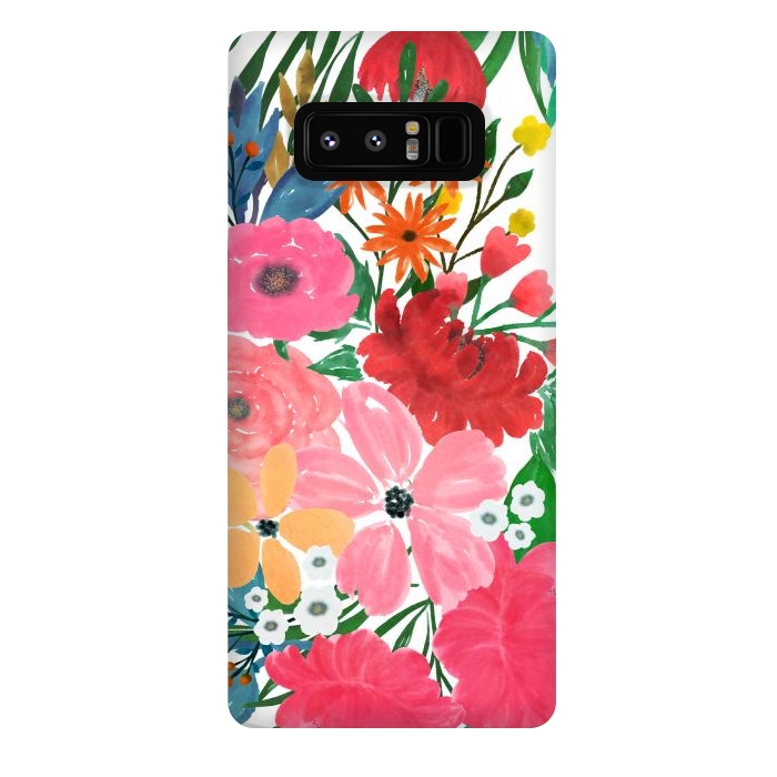 Galaxy Note 8 StrongFit Trendy Pink watercolor Floral Bouquet White Design by InovArts