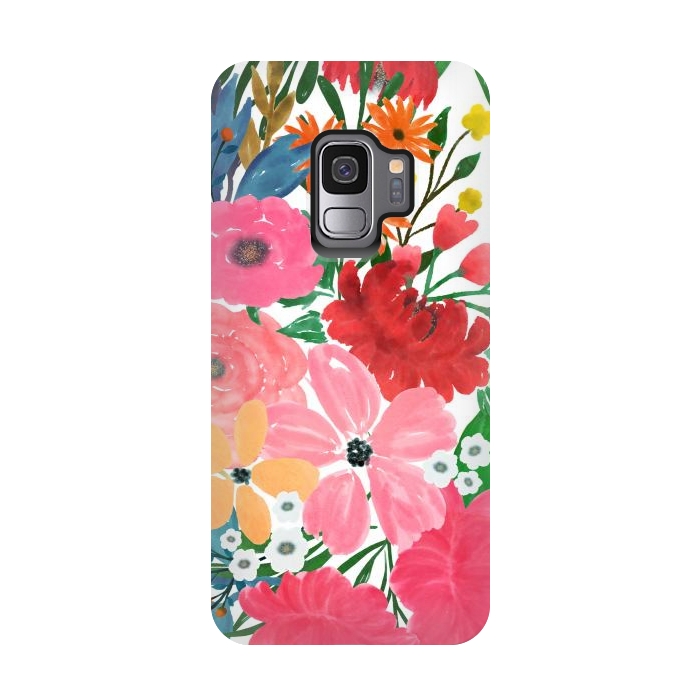 Galaxy S9 StrongFit Trendy Pink watercolor Floral Bouquet White Design by InovArts