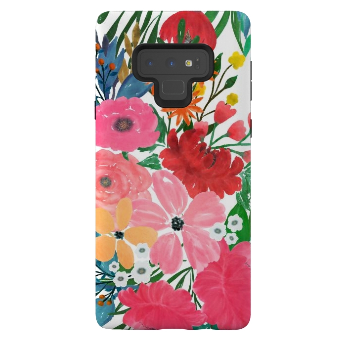 Galaxy Note 9 StrongFit Trendy Pink watercolor Floral Bouquet White Design by InovArts