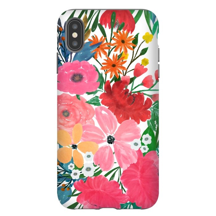 iPhone Xs Max StrongFit Trendy Pink watercolor Floral Bouquet White Design by InovArts