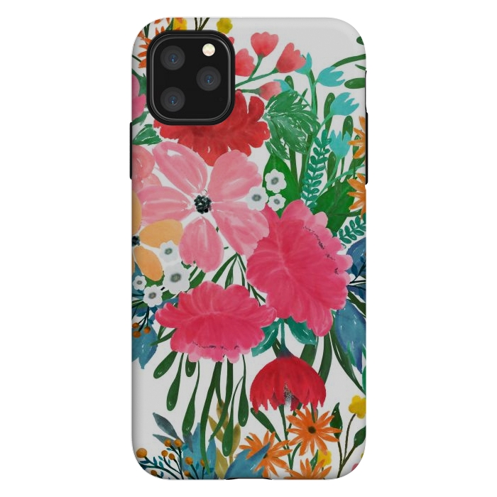 iPhone 11 Pro Max StrongFit Trendy Pink watercolor Floral Bouquet White Design by InovArts