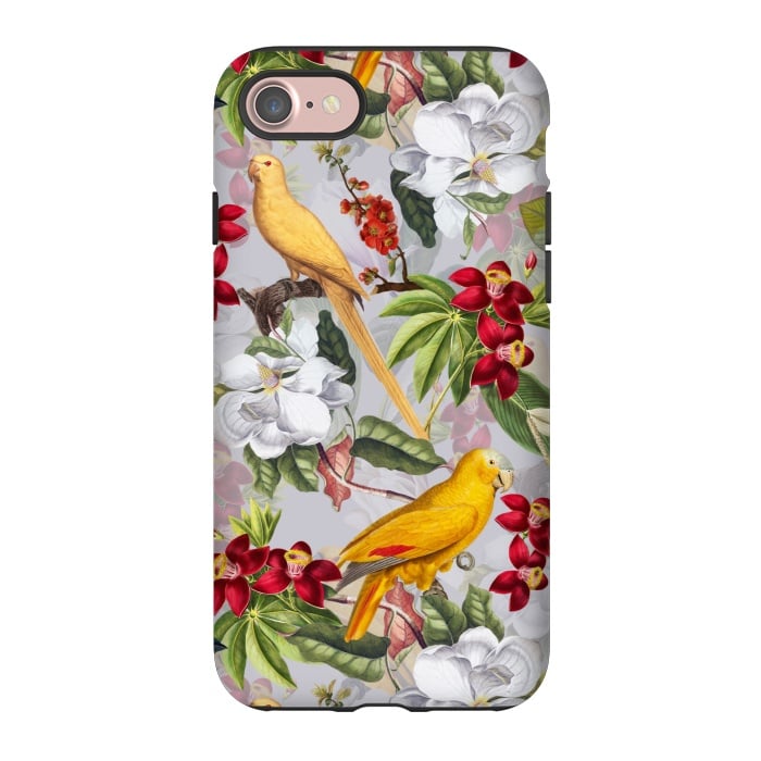 iPhone 7 StrongFit Antique Yellow Parrots in Flower Jungle by  Utart