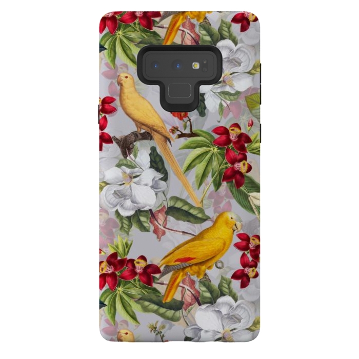 Galaxy Note 9 StrongFit Antique Yellow Parrots in Flower Jungle by  Utart