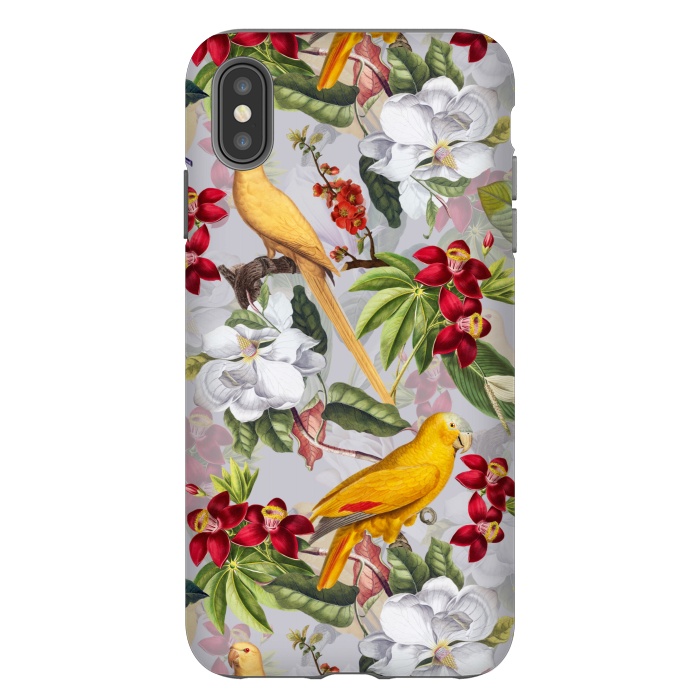 iPhone Xs Max StrongFit Antique Yellow Parrots in Flower Jungle by  Utart