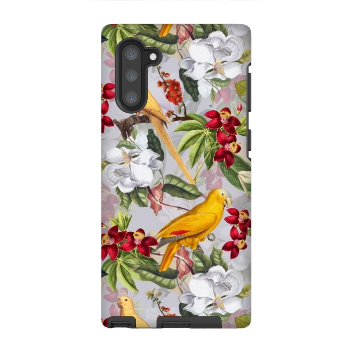 Galaxy Note 10 StrongFit Antique Yellow Parrots in Flower Jungle by  Utart