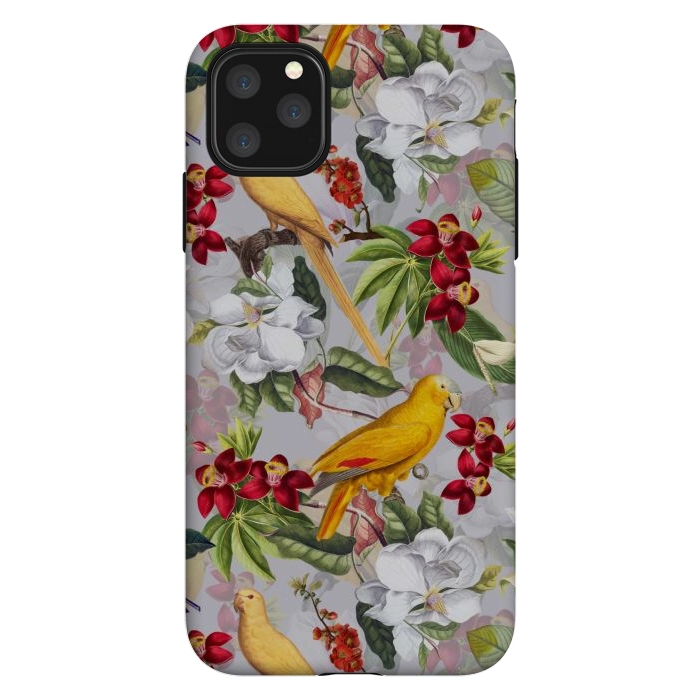 iPhone 11 Pro Max StrongFit Antique Yellow Parrots in Flower Jungle by  Utart
