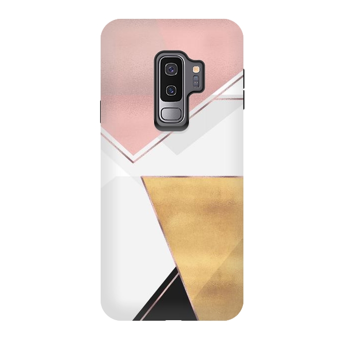 Galaxy S9 plus StrongFit Stylish Gold and Rose Pink Geometric Abstract Design by InovArts