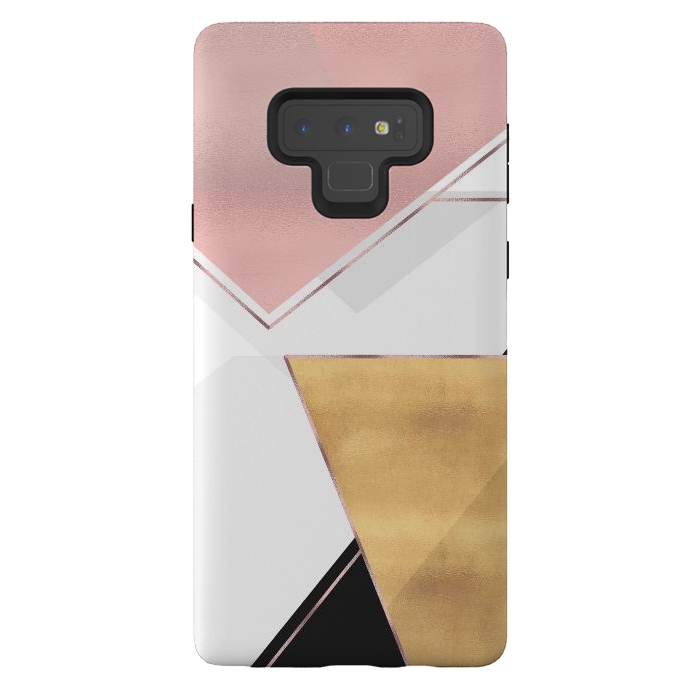 Galaxy Note 9 StrongFit Stylish Gold and Rose Pink Geometric Abstract Design by InovArts