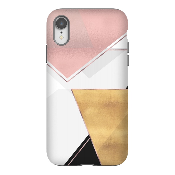 iPhone Xr StrongFit Stylish Gold and Rose Pink Geometric Abstract Design by InovArts