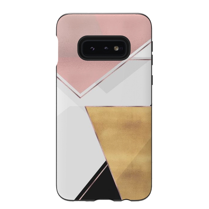 Galaxy S10e StrongFit Stylish Gold and Rose Pink Geometric Abstract Design by InovArts
