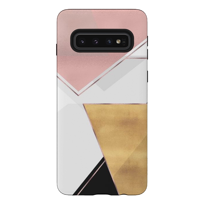 Galaxy S10 StrongFit Stylish Gold and Rose Pink Geometric Abstract Design by InovArts