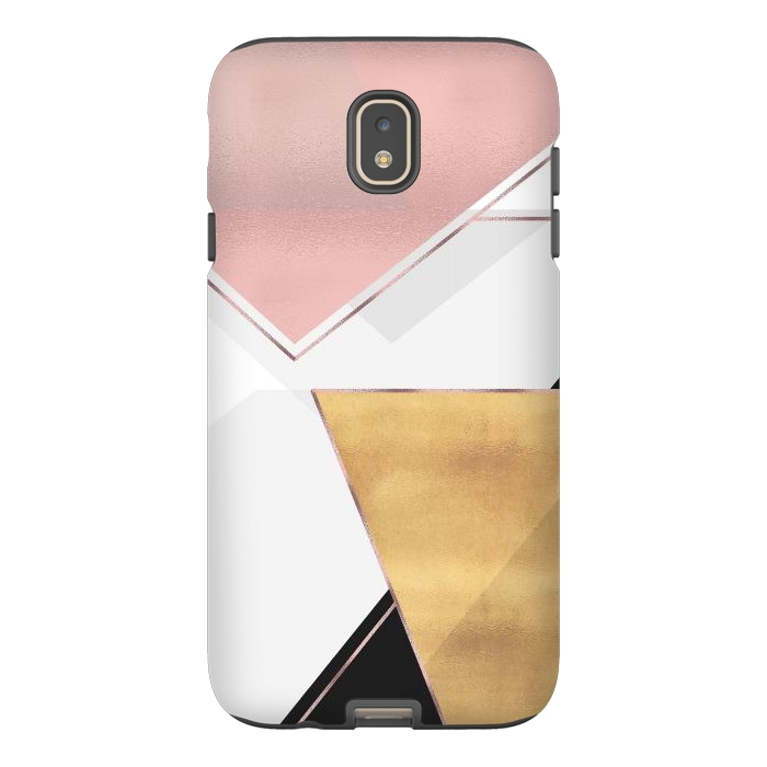 Galaxy J7 StrongFit Stylish Gold and Rose Pink Geometric Abstract Design by InovArts