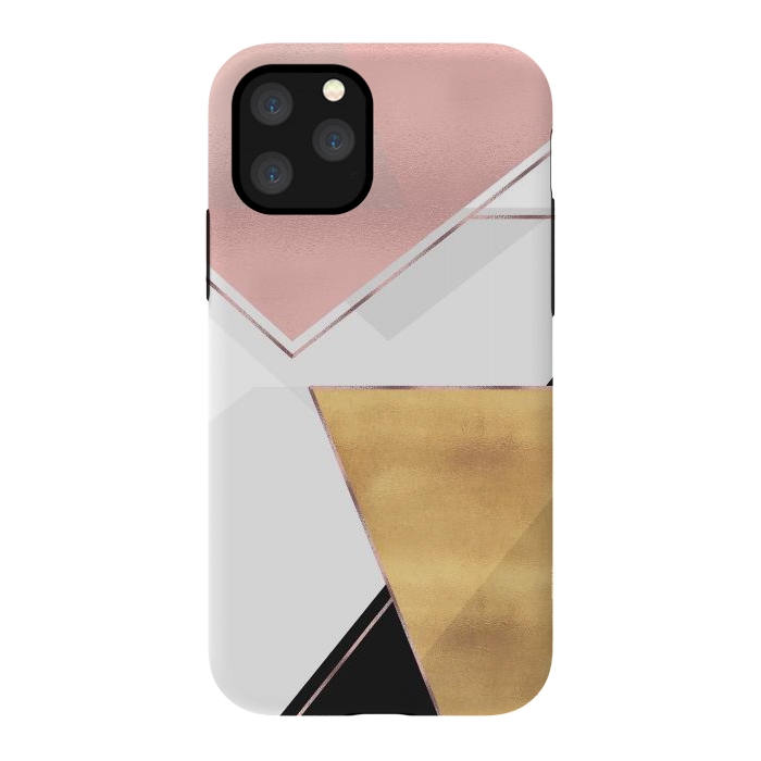 iPhone 11 Pro StrongFit Stylish Gold and Rose Pink Geometric Abstract Design by InovArts