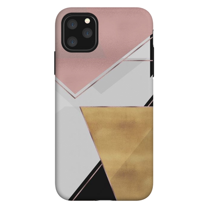 iPhone 11 Pro Max StrongFit Stylish Gold and Rose Pink Geometric Abstract Design by InovArts