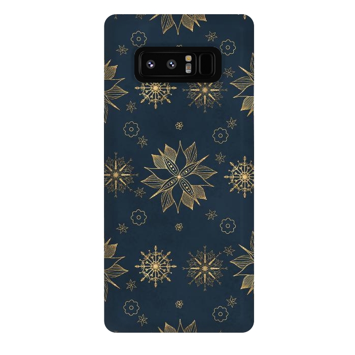Galaxy Note 8 StrongFit Elegant Gold Blue Poinsettias Snowflakes Pattern by InovArts