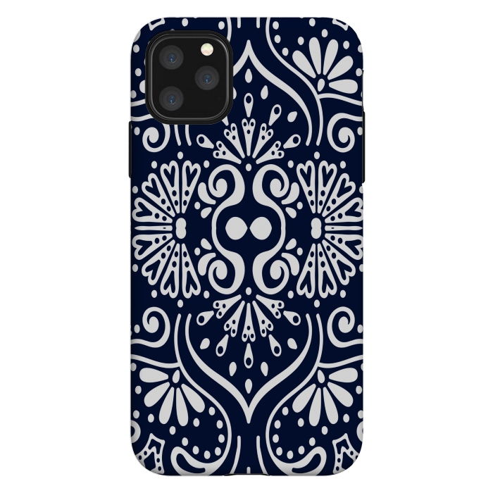 iPhone 11 Pro Max StrongFit BLUE WHITE MANDALA PATTERN by MALLIKA