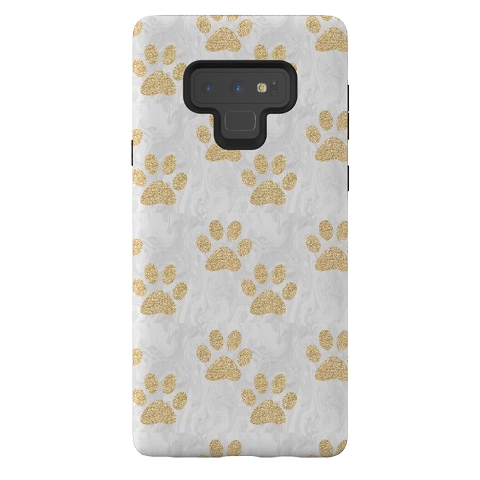 Galaxy Note 9 StrongFit Gold Paw Prints on Marble by Julie Erin Designs