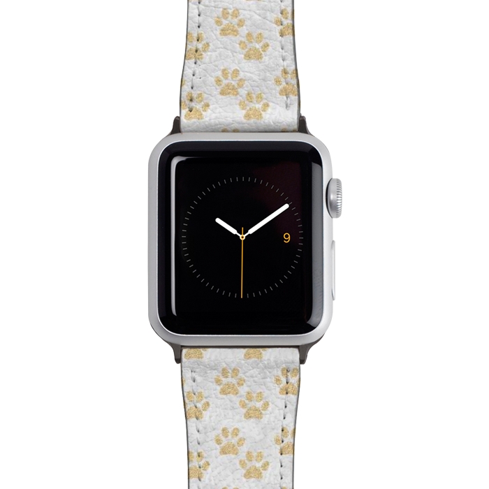 Watch 42mm / 44mm Strap PU leather Gold Paw Prints on Marble by Julie Erin Designs
