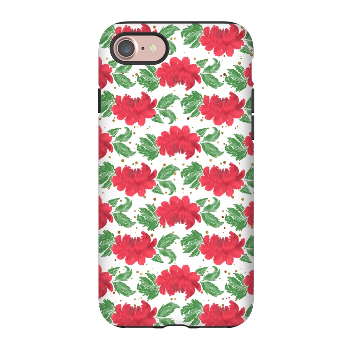 iPhone 7 StrongFit Watercolor Winter Red Flowers Gold Dots Artwork by InovArts