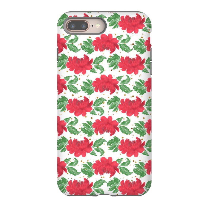 iPhone 7 plus StrongFit Watercolor Winter Red Flowers Gold Dots Artwork by InovArts