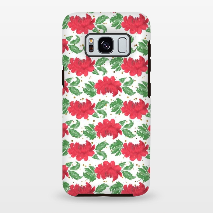 Galaxy S8 plus StrongFit Watercolor Winter Red Flowers Gold Dots Artwork by InovArts