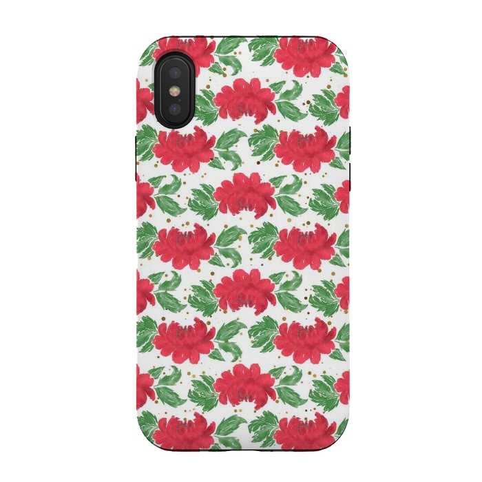 iPhone Xs / X StrongFit Watercolor Winter Red Flowers Gold Dots Artwork by InovArts
