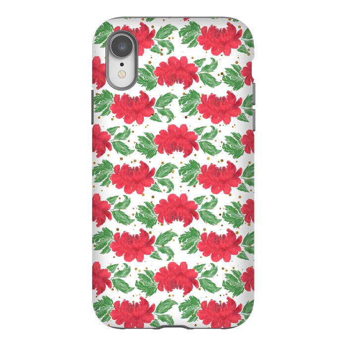 iPhone Xr StrongFit Watercolor Winter Red Flowers Gold Dots Artwork by InovArts