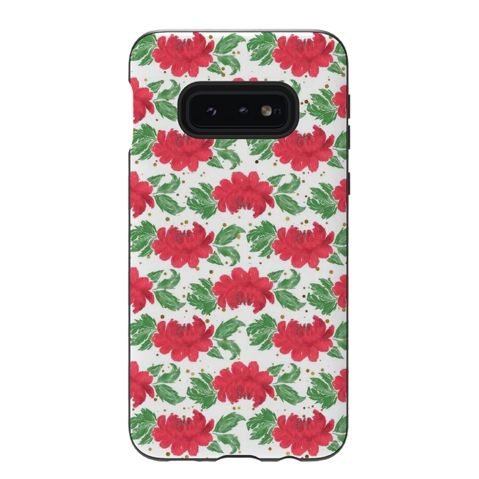 Galaxy S10e StrongFit Watercolor Winter Red Flowers Gold Dots Artwork by InovArts