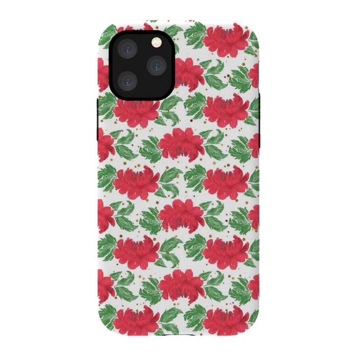 iPhone 11 Pro StrongFit Watercolor Winter Red Flowers Gold Dots Artwork by InovArts